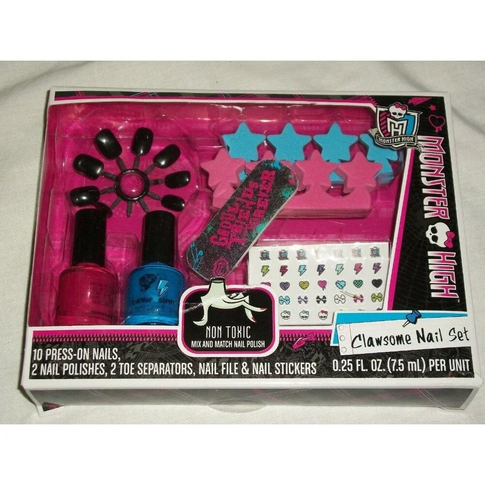 Monster High Clawsome Nail Set Press on Nails Polish Toe Separators File Stick
